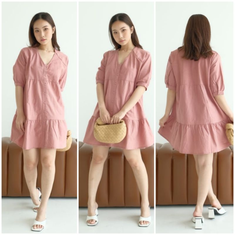 ♡ PREMIUM ♡ ORIGINAL ! MIRRANDA V-NECK BUTTON LAYER MINI DRESS  ( BUSUI FRIENDLY )