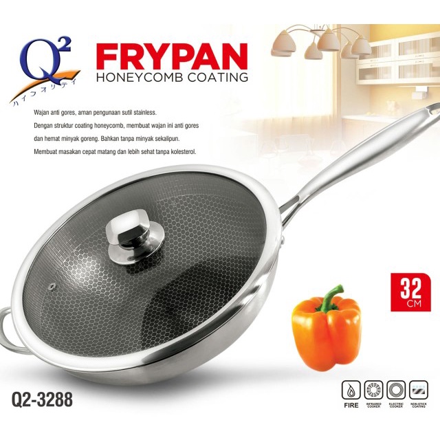 Panci Wajan Q2 3288 Goreng Anti Lengket Frypan Honeycomb Wok 32 CM