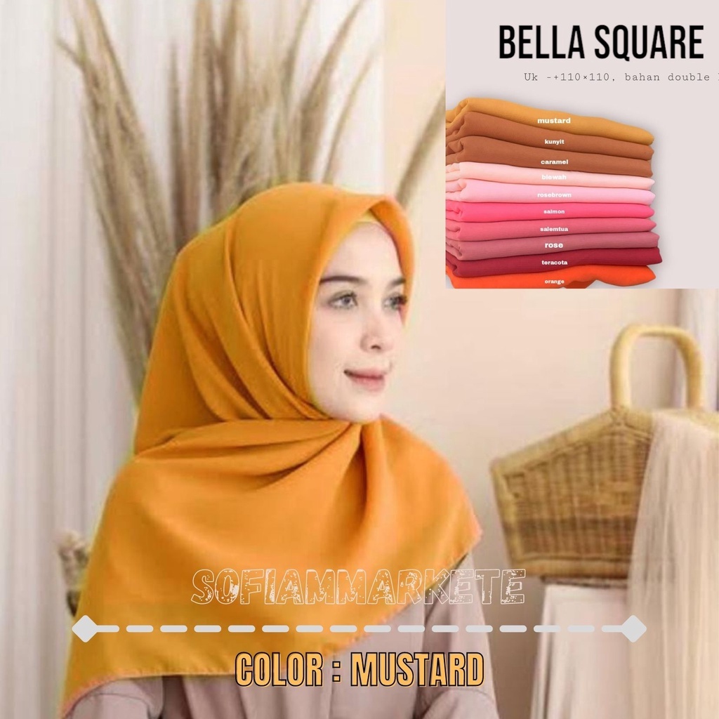Bella Square part 1 pollycoton mustard / HIJUAB BELLA SQUARE mustard kuning soft / HIJAB SEGI EMPAT 