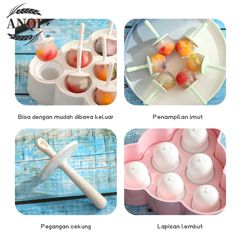 Cetakan Eskrim 6 Slot Es Loli DIY Beserta Lucu Es Batu Bulat Bola Ice Ball Maker Silicone