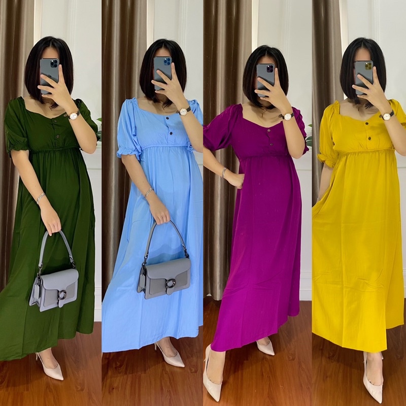 DRESS PANJANG DASTER PANJANG BUSUI BUMIL SEKSI CANTIK KANCING DEPAN RAYON PREMIUM