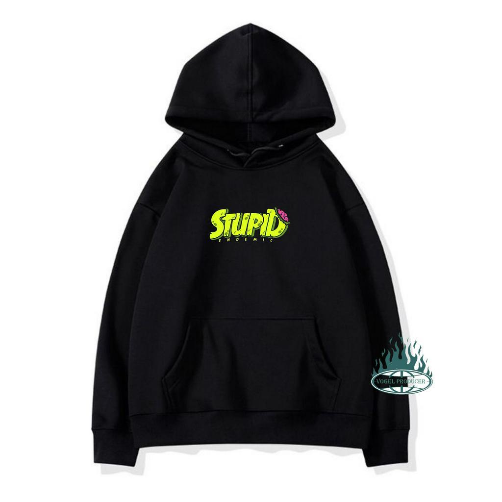 Sweater hoodie stupid little logo / jaket hoodie black simple