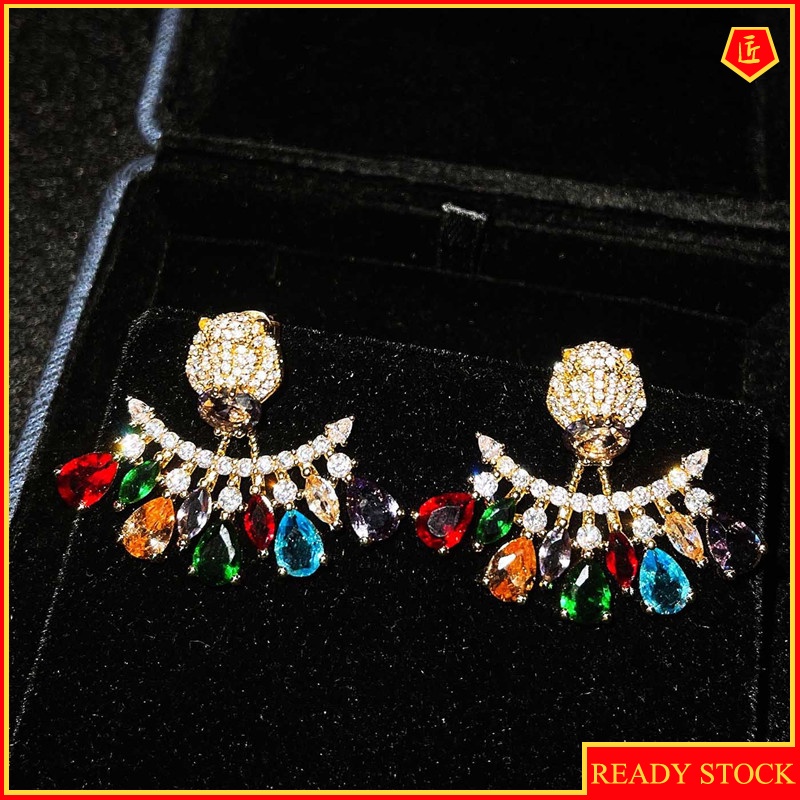 [Ready Stock]Women's Luxurious and Personalized Colorful Gem Stud Earrings