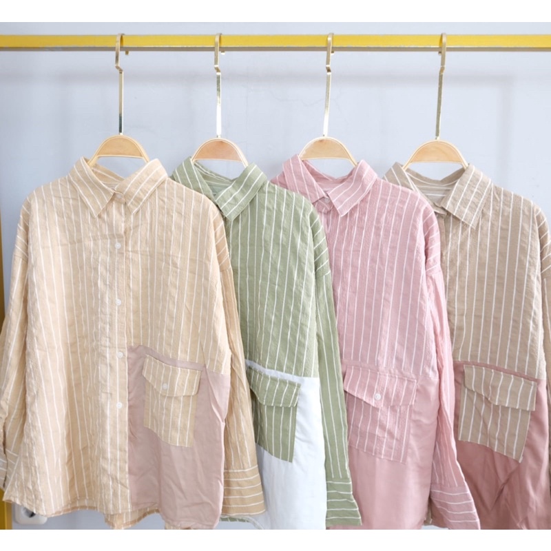 Aiko Kemeja list garis / Blouse Aiko crinkle airflow/ Atasan crinkle