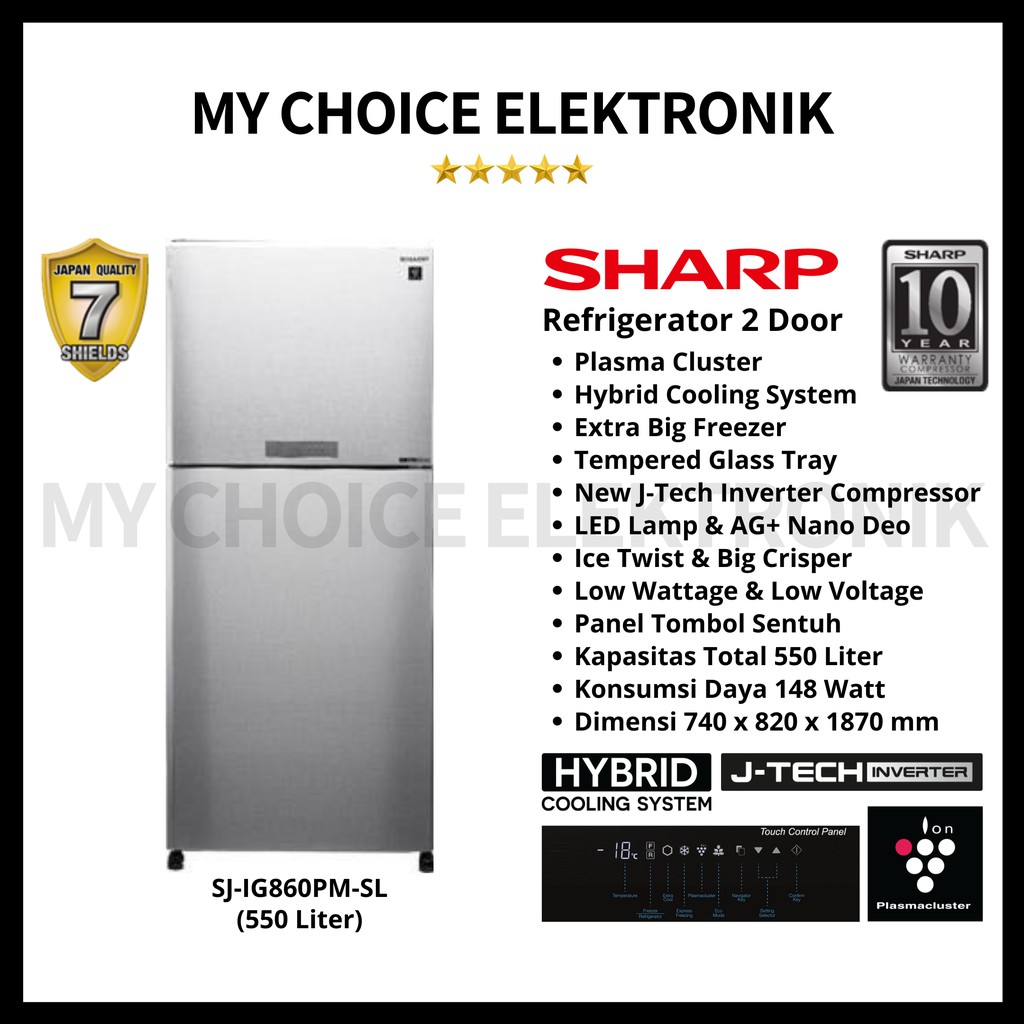 Sharp Kulkas 2Pintu SJ-IG860PM-SL - 550L