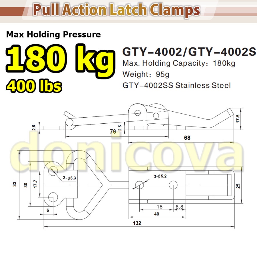 Toggle Clamp GH-4002 STAINLESS STEEL Quick Holding Release Horizontal