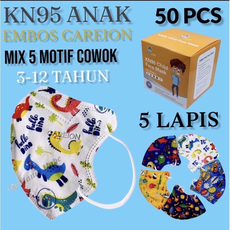 Masker Anak KN95 CAREION 5ply isi 50pcs Masker Medis