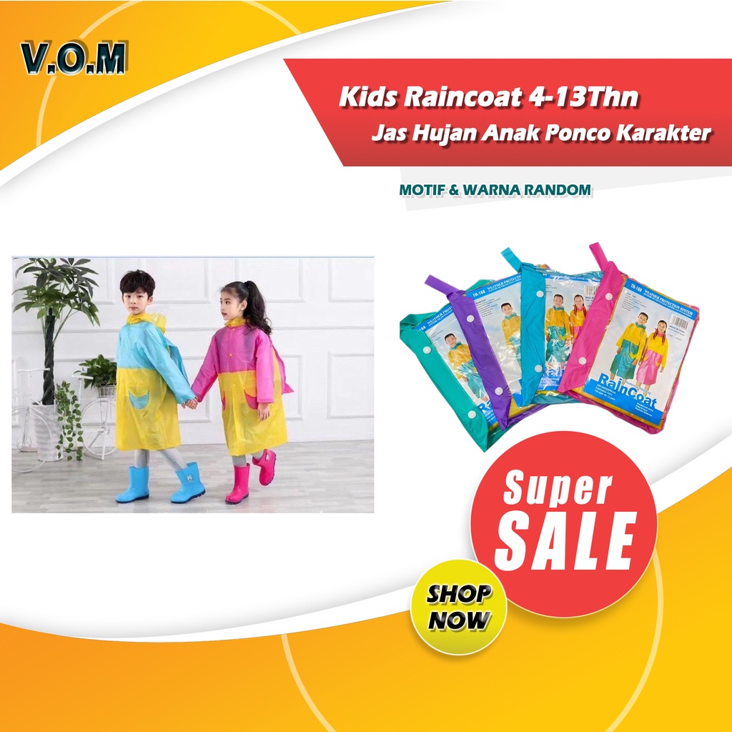 Kids Raincoat 4-13Thn Jas Hujan Anak Ponco Karakter Mantel Poncho 0767