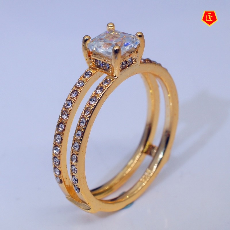 [Ready Stock]14K Gold Double-Layer Diamond Crown Ring Temperament Personality