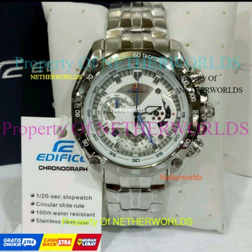 Casio Edifice Original Japan EFR 550D  - 1A2VUDF Chain Stainless Silver Dial White - RedBull