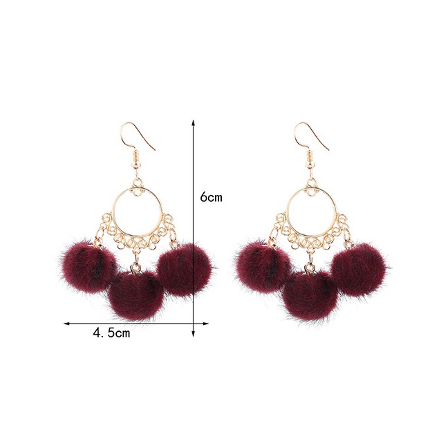 LRC Anting Gantung Fashion Pom Ball Decorated Earrings