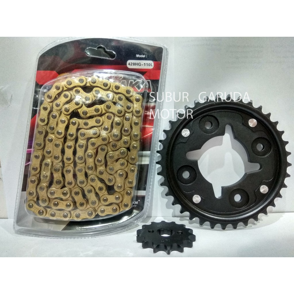 GEAR SET GOLD SUPRA X 125 HELM IN MERK YUZAKA VARIASI RANTAI EMAS