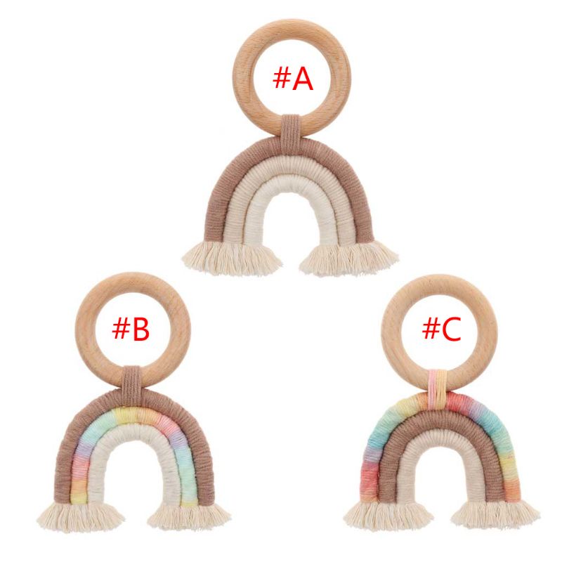 Mary Mainan Teether Ring Kayu Macrame Rumbai Boho Untuk Dekorasi Stroller Bayi