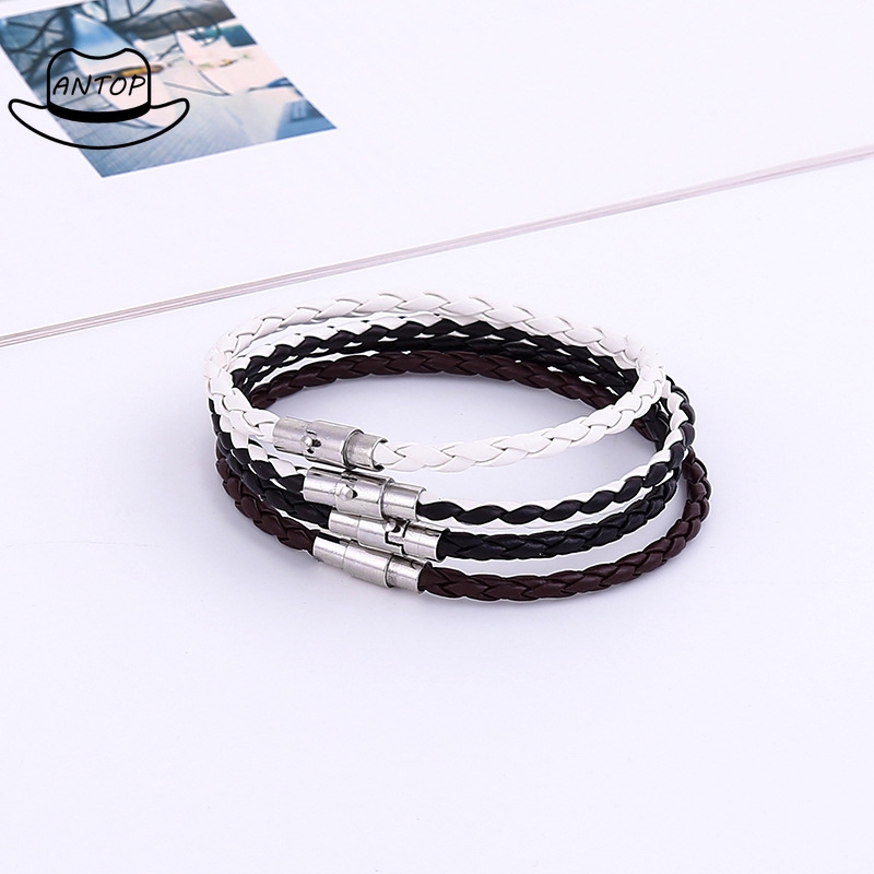 Antop！Gelang Fashion Korea Multi-layer Anyaman Gelang Tali Kulit Bengkok Model Pasangan