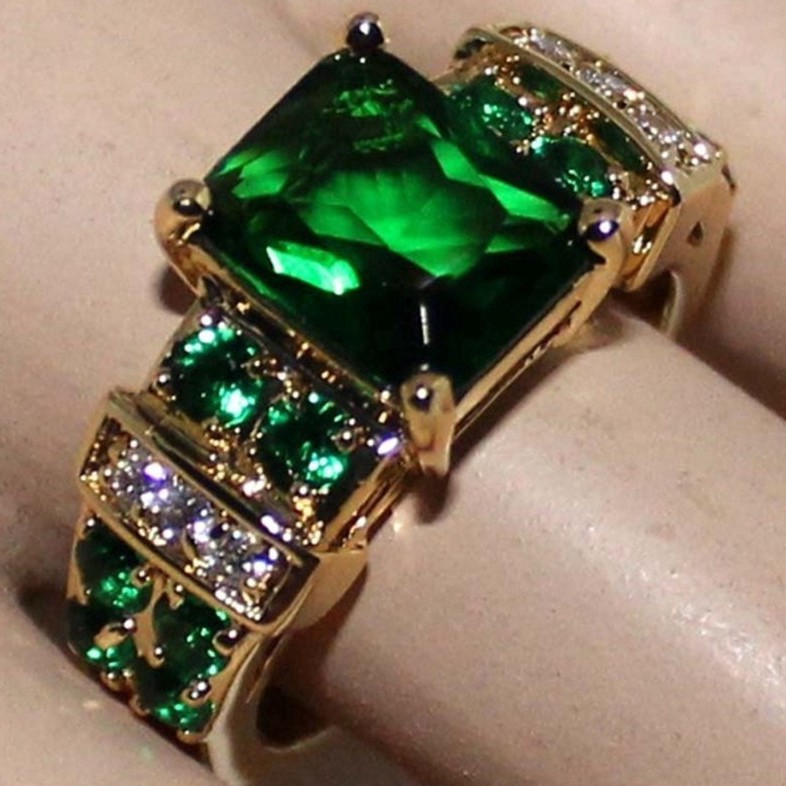 SEUSUK  Cincin Lapis Gold 18K Hias Zircon Hijau Mewah untuk Wanita