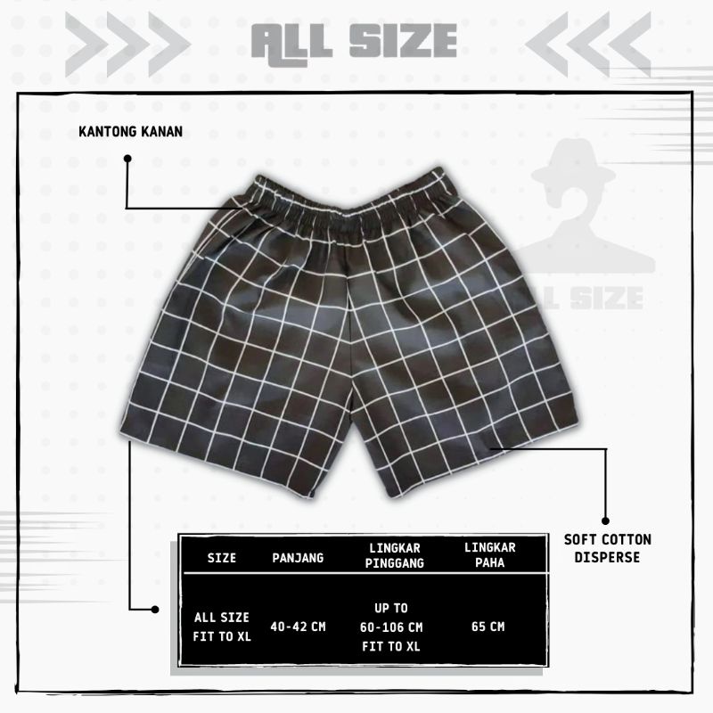 [ 45 MOTIF ] celana pendek boxer/kolor santai pria/wanita remaja/dewasa motif kotak/keramik hitam putih biru-Hitam