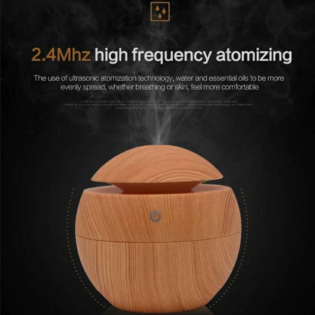 HUMIDIFIER DIFFUSER PURIFIER PELEMBAB PENGHARUM UDARA RUANGAN KAPASITAS KECIL 130ml BULAT WOODEN LED