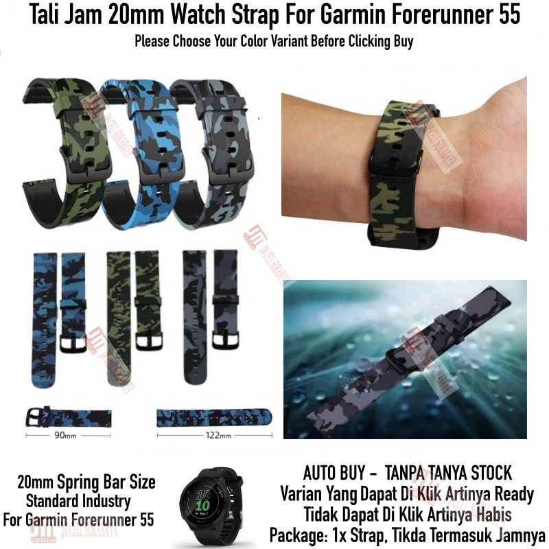 Tali Jam 20mm Watch Strap Garmin Forerunner 55 - Camo Army Keren Black Buckle