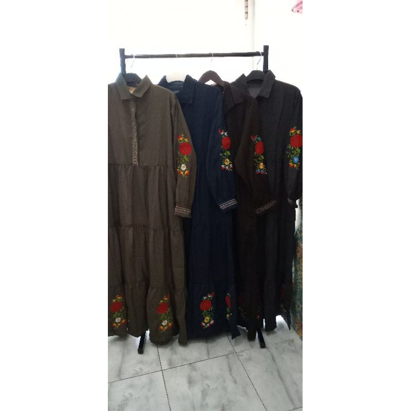 Gamis bordir bunga brand Viola original