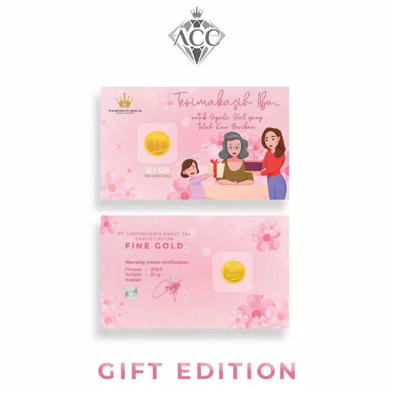 Cashback anak dan dewasa emas asli LM 24k 999.9 kartu gift kado edition happy anniversary mother day hari ibu thank