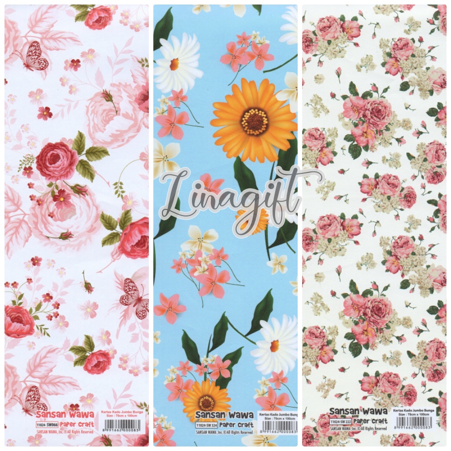 ( 5 Lembar ) JUMBO FLOWER / LOVE - KERTAS KADO SANWA - GIFT WRAP PAPER SANSAN WAWA BATIK MONOCHROME FLOWER BUNGA VINTAGE MINI ROSES RED ROSE BLUE DAISY LOVE ROMANCE HEART PINK VALENTINE WEDDING