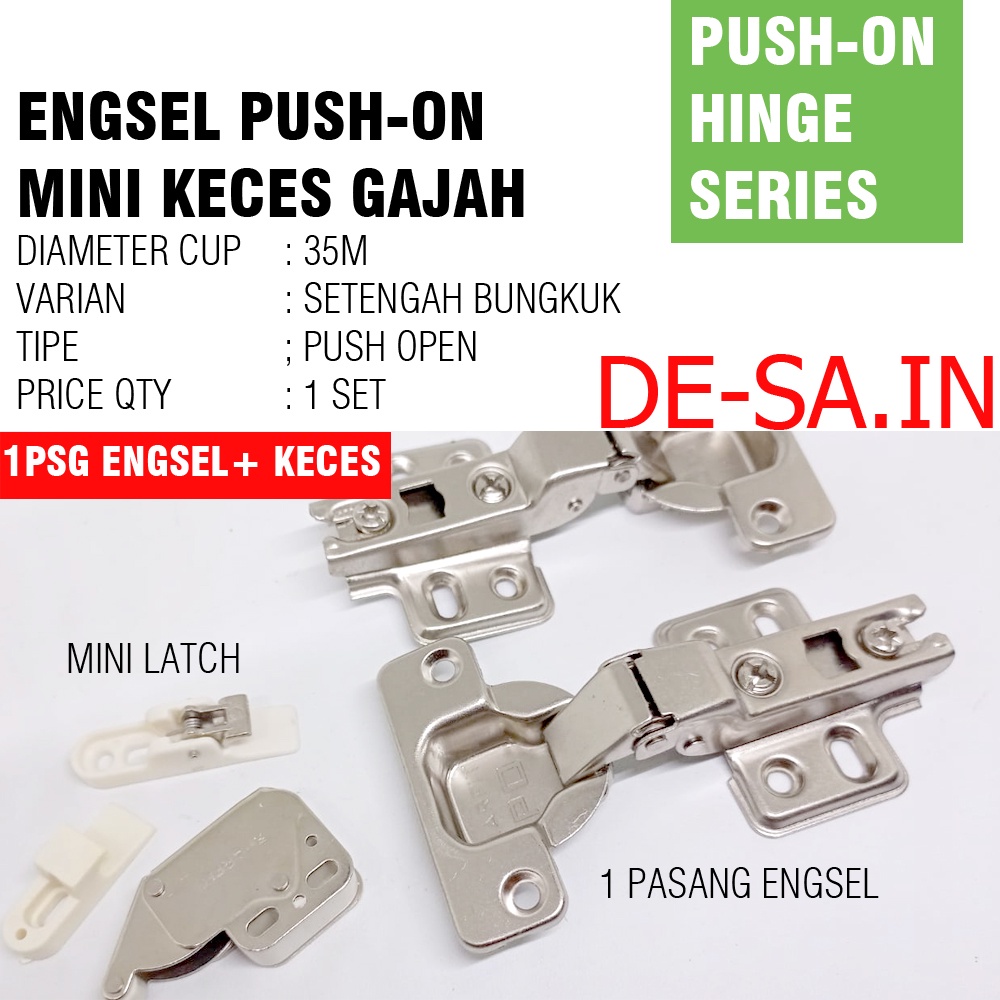 Harfit PO - 35MM Engsel Sendok Push Open Include Minilatch Mini Keces / Catches PO-0 PO-8 PO-16 LURUS SETENGAH FULL BUNGKUK