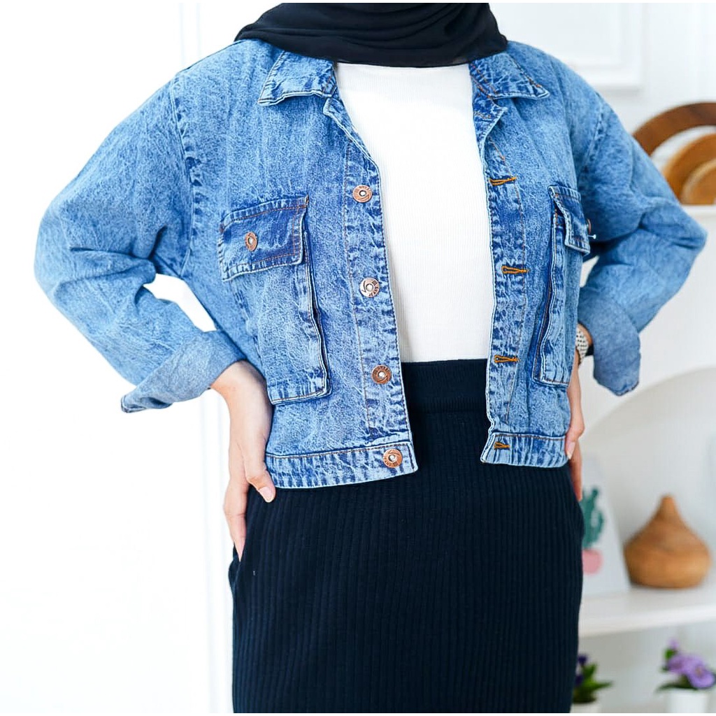 Tq88indonesia Vintage Jaket Jeans Wanita / SACHIE JEANS JACKET / Jaket Jeans Cewek Kekinian / Outer Wanita Terbaru / Ootd / Luaran Jeans Wanita