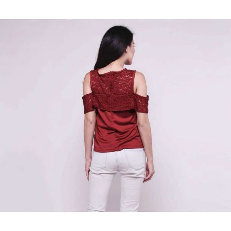 [baju wanita korea]  Baju Atasan Brukat Wanita Srina Blouse Bangkok Korea Import Merah