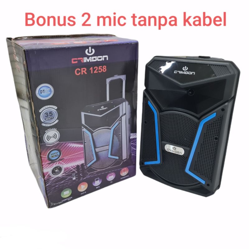 SPEAKER PORTABLE CRIMSON 12 INCH BATERAI RECHARGE BONUS 2 MIC WIRELLES