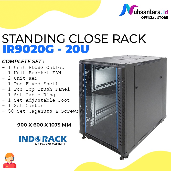INDORACK Rack Server 20U IR9020G Depth 900mm Glass Door Rak Server 20U Indorack