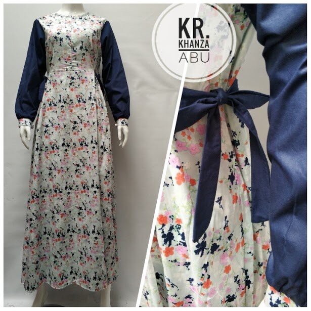 Gamis Katun Jepang Kombinasi Polos Motif Cantik Fashion Muslimah Terbaik Karina Khanza