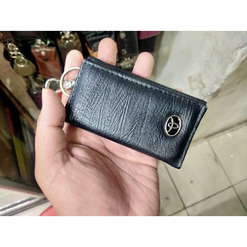 Dompet kulit STNK + uang kertas gantungan kunci mobil motor model serat kayu