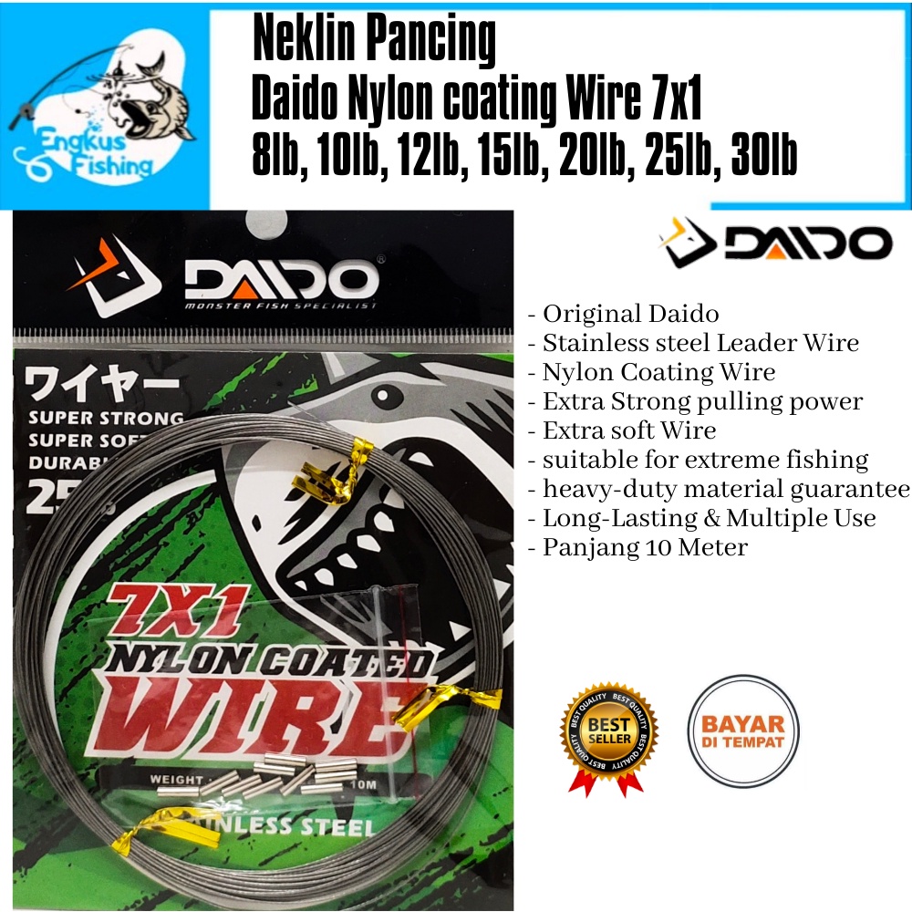 Neklin Pancing Daido Nylon Coating Wire 7x1 (6Lb-100Lb) 10 Meter Stainless Steel Murah - Engkus Fishing