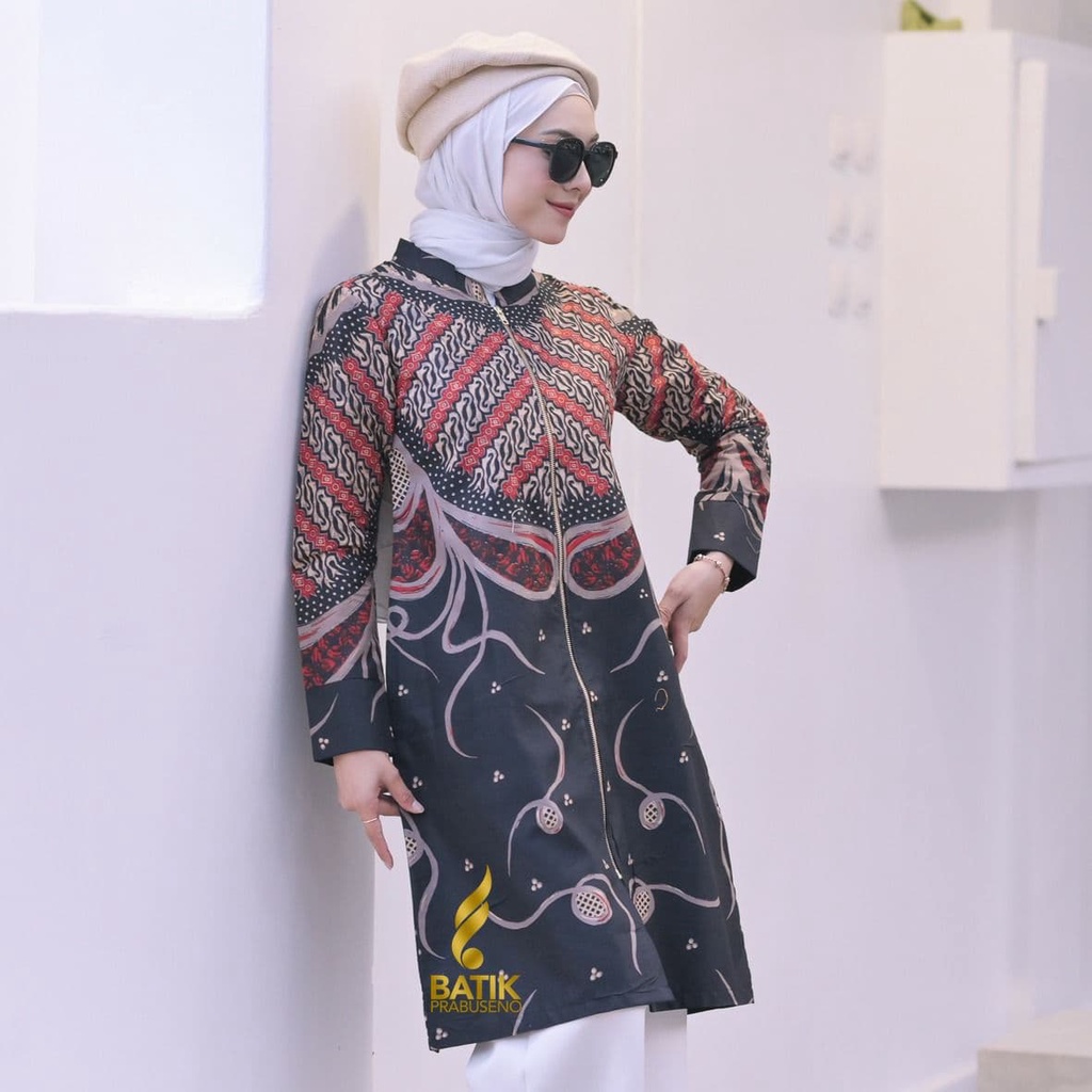 Tunik Ulfa Hitam Tunik Blouse Batik Atasan Kerja Wanita Batik Wanita Atasan Kondangan Tunik Lengan P