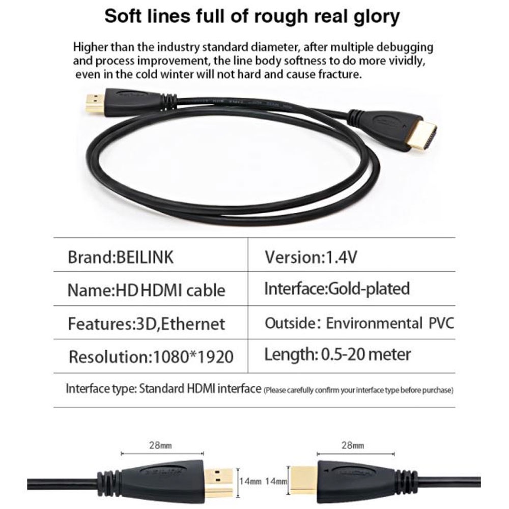BEILINK Kabel HDMI 1.4 1080P 3D - 3M - Black