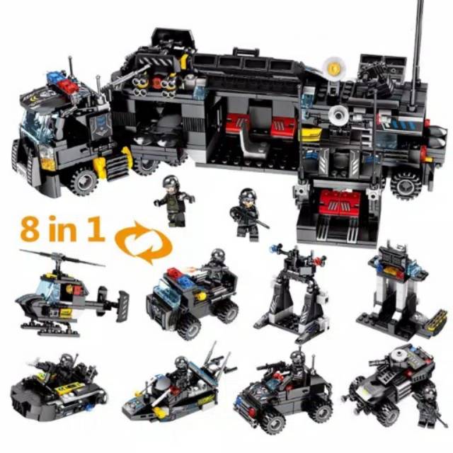 Brick  Balok Susun model Lego SWAT Mobil Kapal Pesawat Kendaraan Polisi 8 in 1