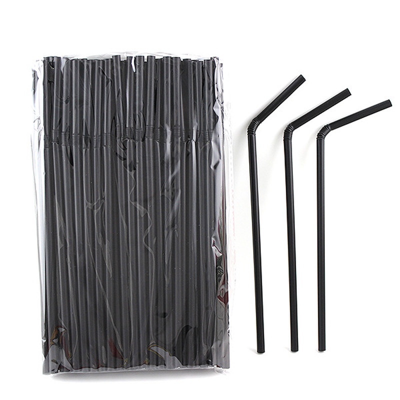 100 Pcs Disposable Plastic Bendable Recyclable Black Drinking Straw / For Family Party Event Picnic