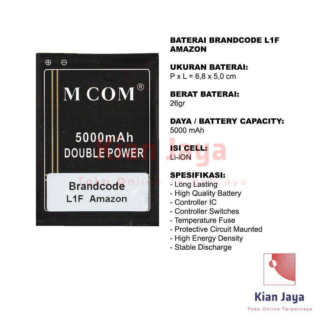 MCOM Baterai Hp Brandcode L1F Amazon Original Double Power Batre Batrai Battery Ori