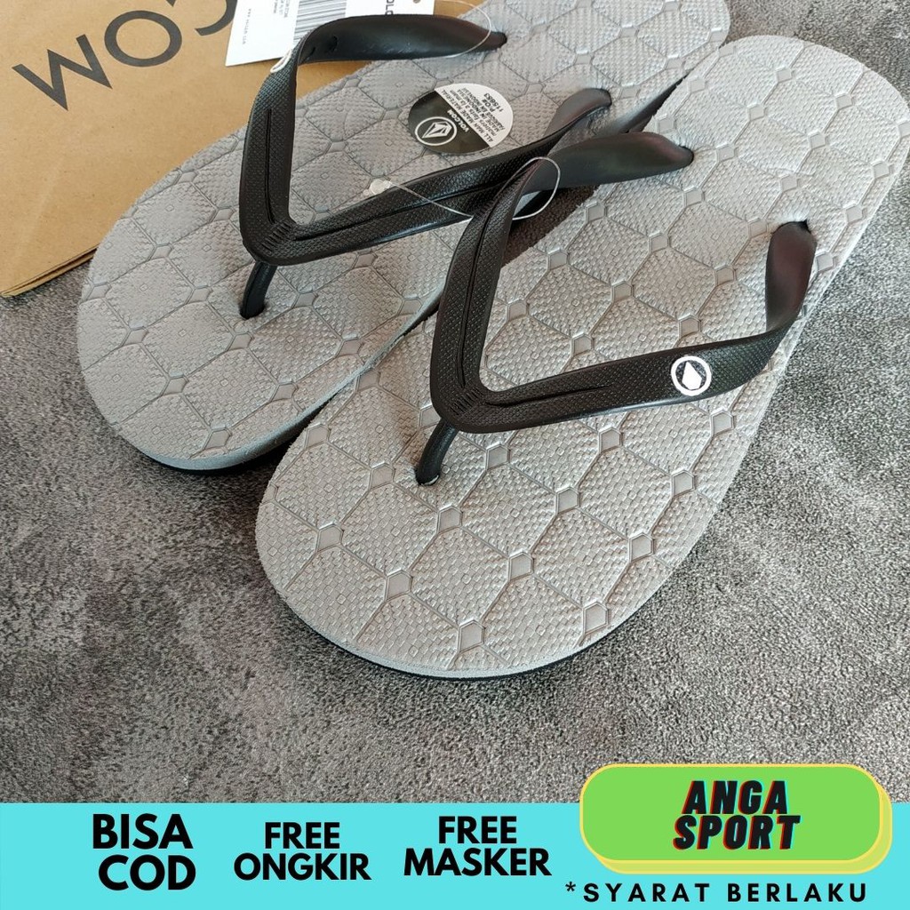 SANDAL JEPIT VOLCOM / SENDAL DISTRO PRIA / SENDAL KASUAL COWOK / SANDAL SURFING MOTIF KOTAK FULL ABU