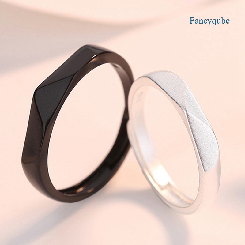 Fancyqube Cincin Geometris Dapat Disesuaikan Warna Hitam Putih Untuk Wanita