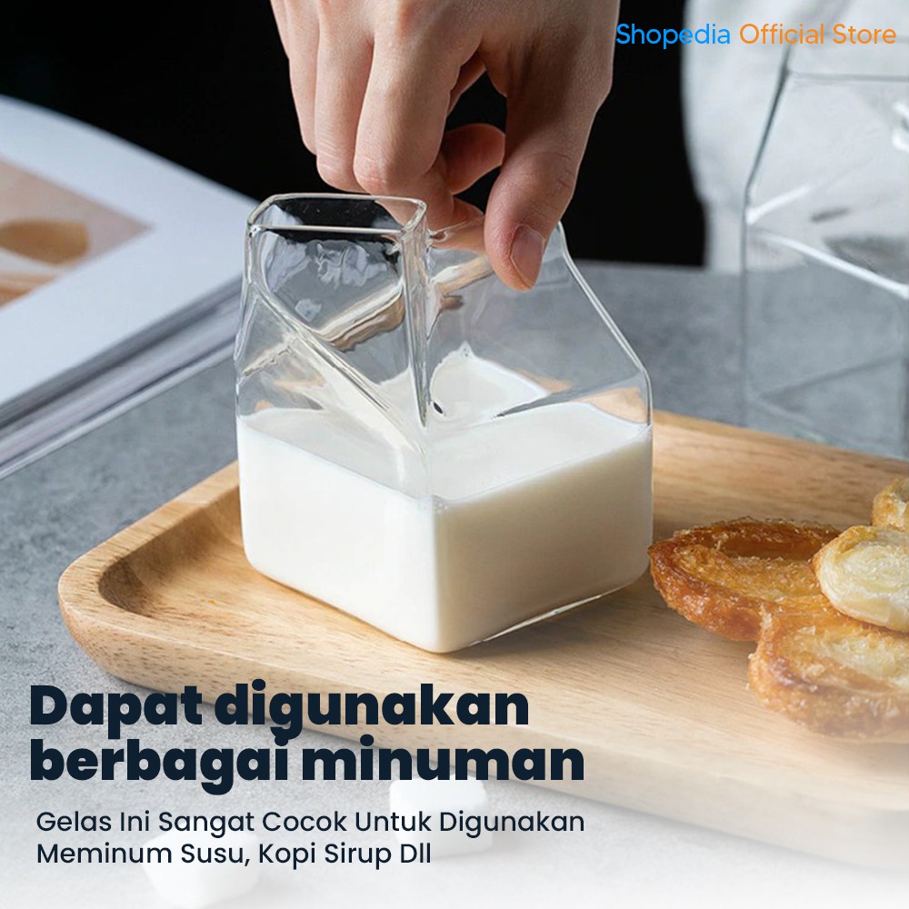 Gelas Kopi Estetik Kaca Desain Unik Kotak Susu Mug Coffe 300ML-3
