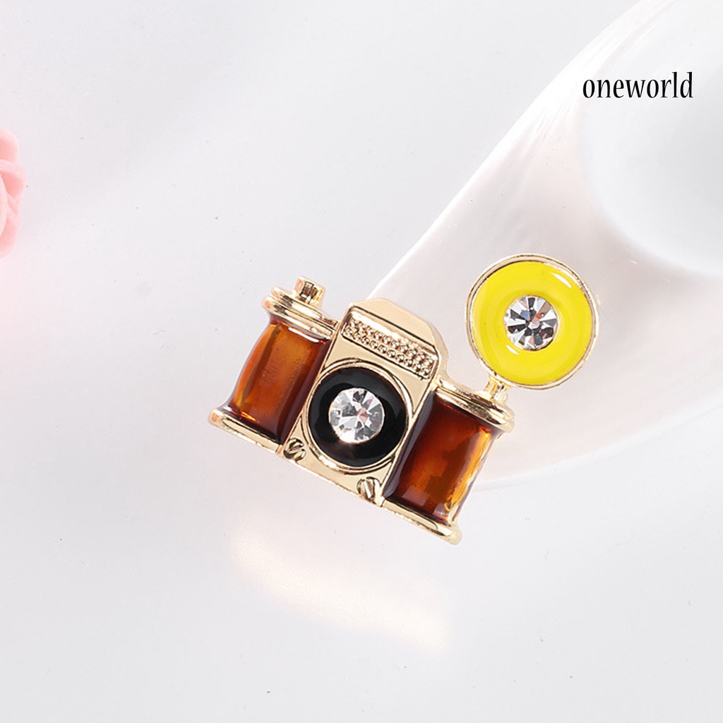 OW@ Retro Brown Enamel Camera Shape Clothes Bag Brooch Pin Jewelry Accessories Gift