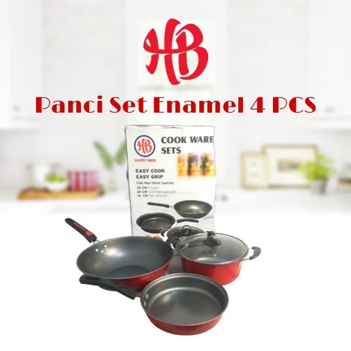 Panci Set Enamel HB Merah 4Pcs Lengkap