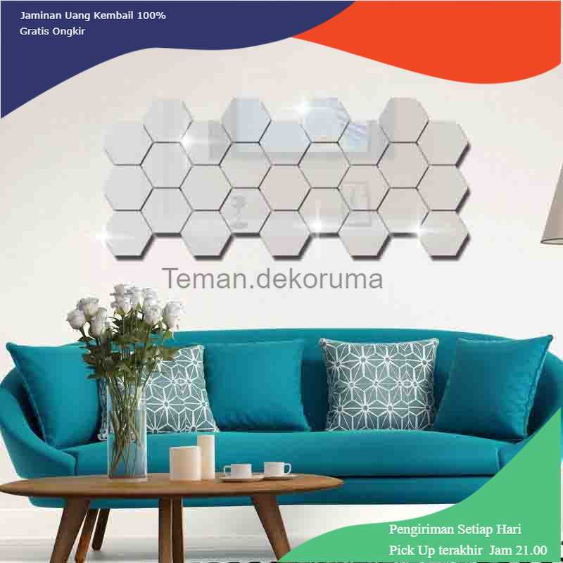 TD-A101 Sticker Dekorasi Dinding Hexagon Mirror Acrylic 7PCS