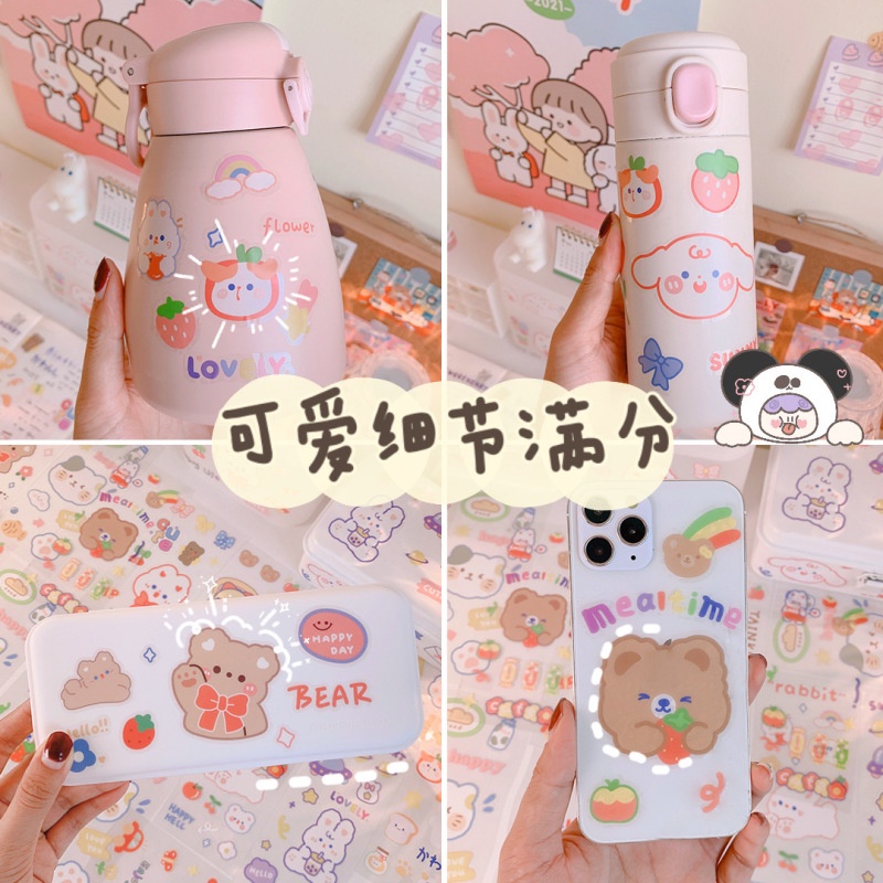 10 Lembar / Pak Stiker Motif Kartun Kelinci / Beruang Bahan PVC Untuk Dekorasi Case Handphone Diy