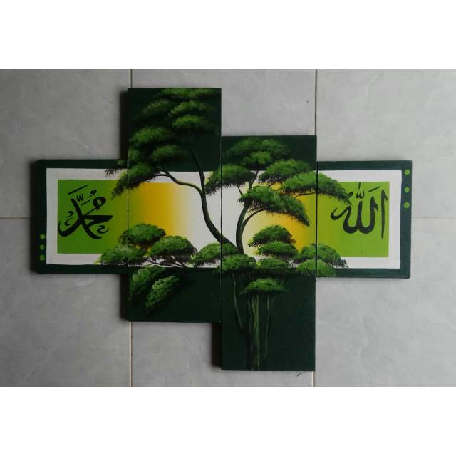 Lukisan kaligrafi pemandangan minimalis hijau