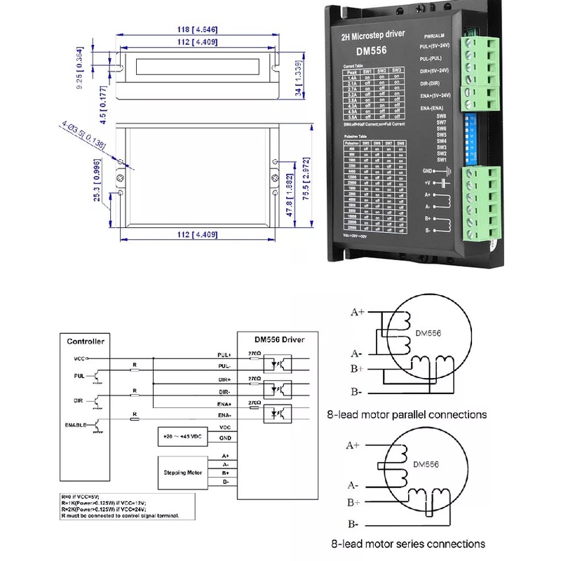 [HAEBOT] Motor Driver Stepper DM556 Nema 17 23 34 CNC 2 Phase Hybrid Mesin Otomasi Feedback Bipolar DC Microstepping Dinamo