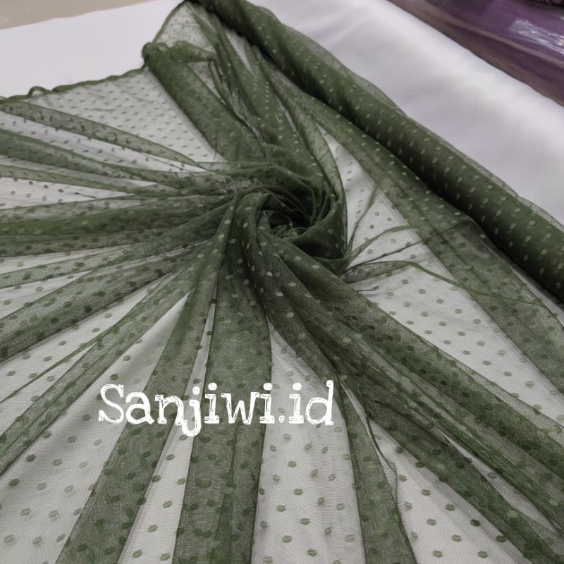 Kain Tile Polkadot/Kain Tille Dot/Soft Tulle-Hijau army