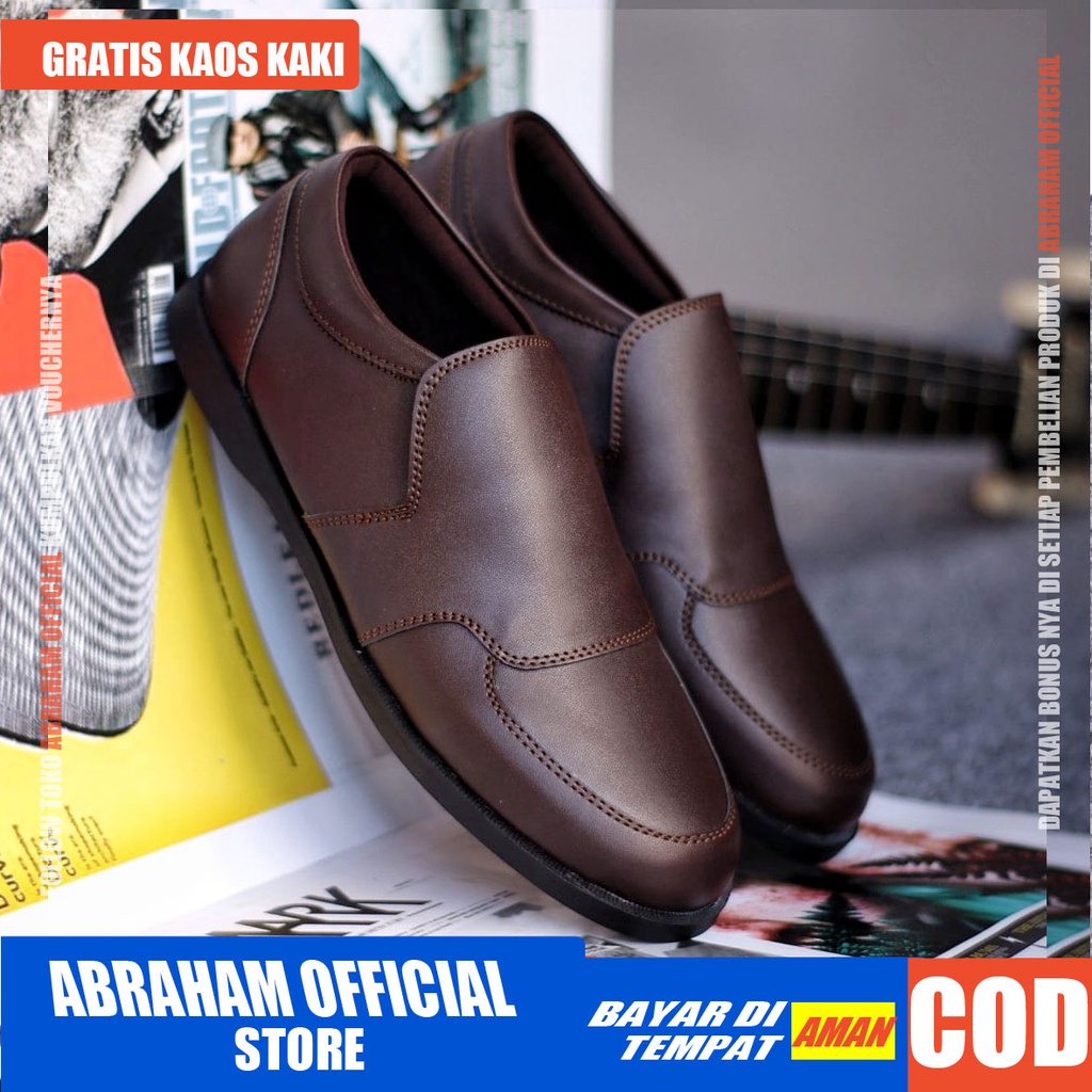 ABRHM x SAMUEL Sepatu Slip On Pria Sepatu Pria Casual Sepatu Casual Pria Kulit Pu Sepatu Kasual Cowok / Cowo Slop Anti Slip Semi Formal Kerja Kuliah Gaya Santai Keren Kekinian Original Murah Terlaris