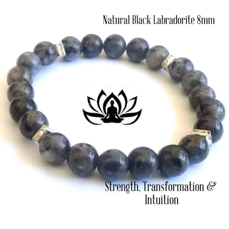 Gelang Batu Natural Black Labradorite 8mm